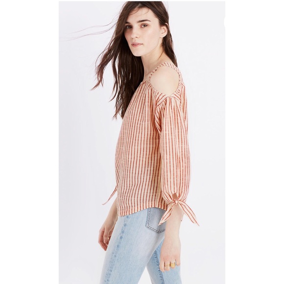 Madewell Cold-Shoulder Top in Red Stripe - Picture 4 of 5